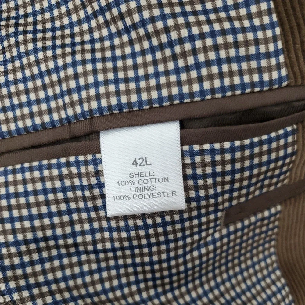 Saddlebred Mens 42 L Two Button Cotton Blazer Brown Corduroy Sport Coat Jacket